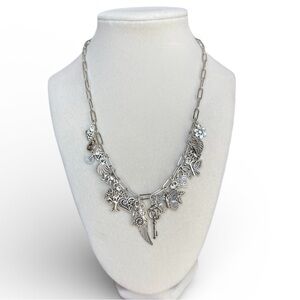 Silver Charm Necklace Statement Chain Butterfly Heart Angel Wing Key